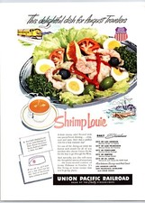 1952 Union Pacific Railroad Shrimp Louie Dining Car Chef Hat Vintage Print Ad