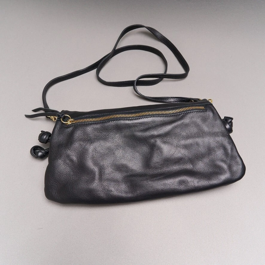 PIETRO NYC Bolso de Mano de Cuero Negro Plegable Bandolera Convertible Bolso con Asa Superior Foto 4 de 4