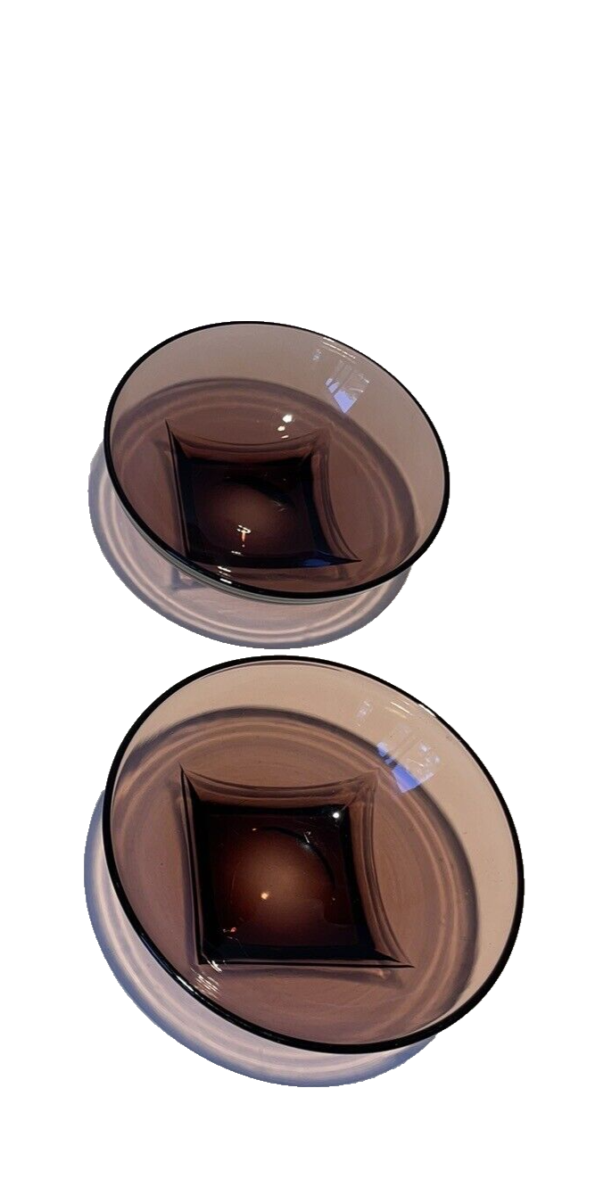 Vintage Hazel Atlas Moroccan Amethyst Glass Salad Bowls w Plates Square