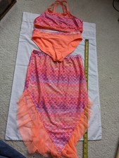 WonderNation Girls 3 Piece Bikini Swimsuit L wrap orange peach surf 10-12 petite