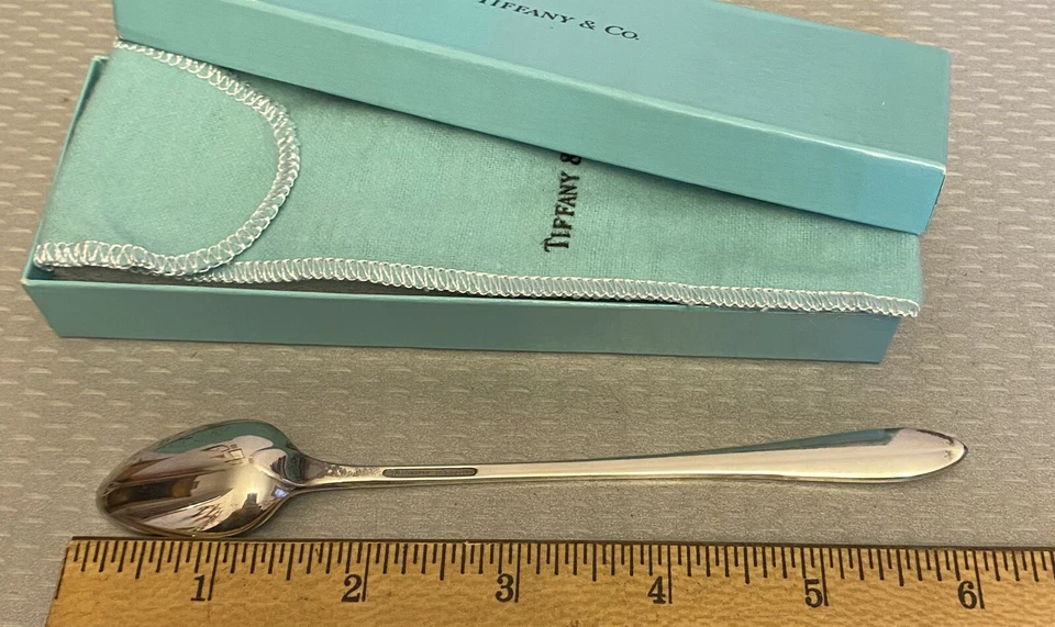 Vintage Tiffany & Co Sterling Silver Baby Feeding Spoon mono w/box pouch 6.25" - Image 4 of 4