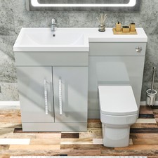 Bathroom Grey Vanity Unit Sink Cabinet Left Hand Basin Storage with WC Toilet
