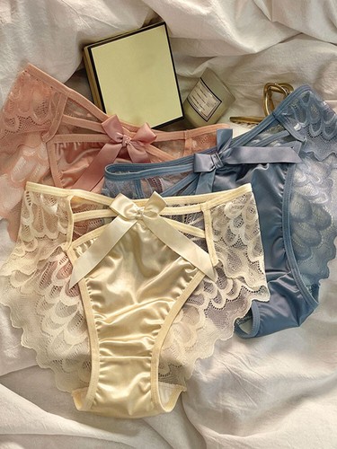 Damen Slips Aus Seidensatin Atmungsaktiv Mit Schleife Unterwäsche Dessous æ - Bild 21 von 28