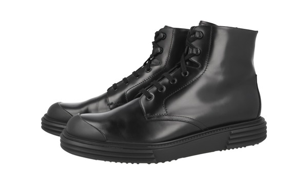 Prada Leder Combat Boots Stiefelette Schuhe - 2TE137 - Schwarz Neu - 10 44-image