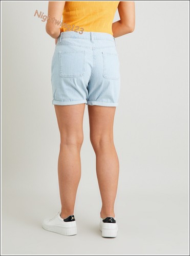 TU Size 12 Blue White Pinstripe Denim Boy Shorts Turn Up / Down Boyfriend Cotton - Picture 5 of 12