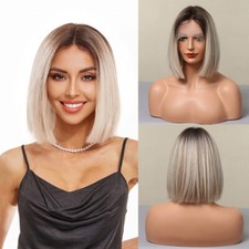 Ombre Brown Blonde T Part Lace Front Wig Short Synthetic Hair Wig