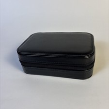 Black Faux Leather Zippered 3 Area Organizer Case For All Jewelry  For Travel