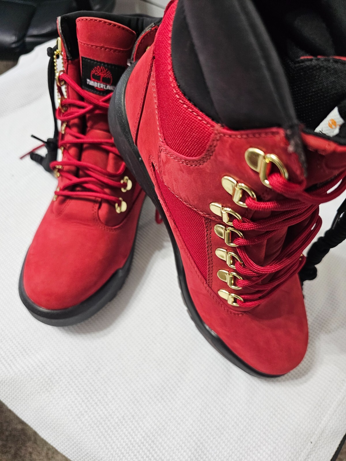 Timberland Men's 6" Inch Field Boots Waterproof Red Nubuck Leather