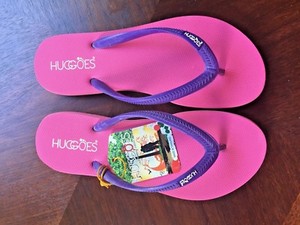 Huggoes Flip Flops pink & purple 100% rubber. Made in Thailand. Women's Med 10
