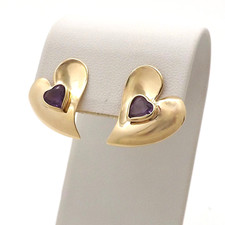 14k Gold Amethyst Freeform Heart Stud Earrings February Birthstone