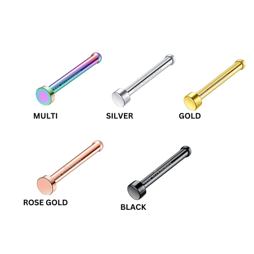 Nose Stud Bone Pin Straight Surgical Steel 2mm Flat Disc Nostril Body Piercing - Picture 2 of 7