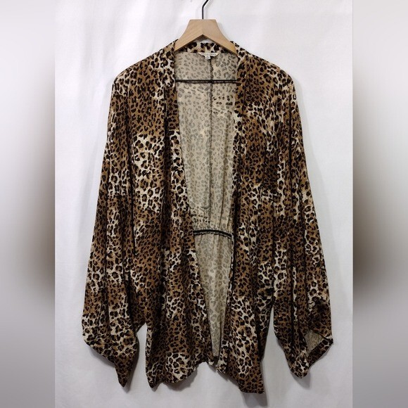 Style Envy Cheetah Print Kimono Wrap Blouse Women's 1X Brown Boho Retro 90s Y2K