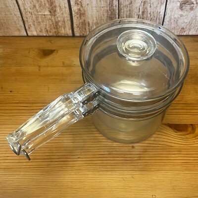 Vintage Pyrex Flameware Glass Double Boiler w/ Insert and Lid
