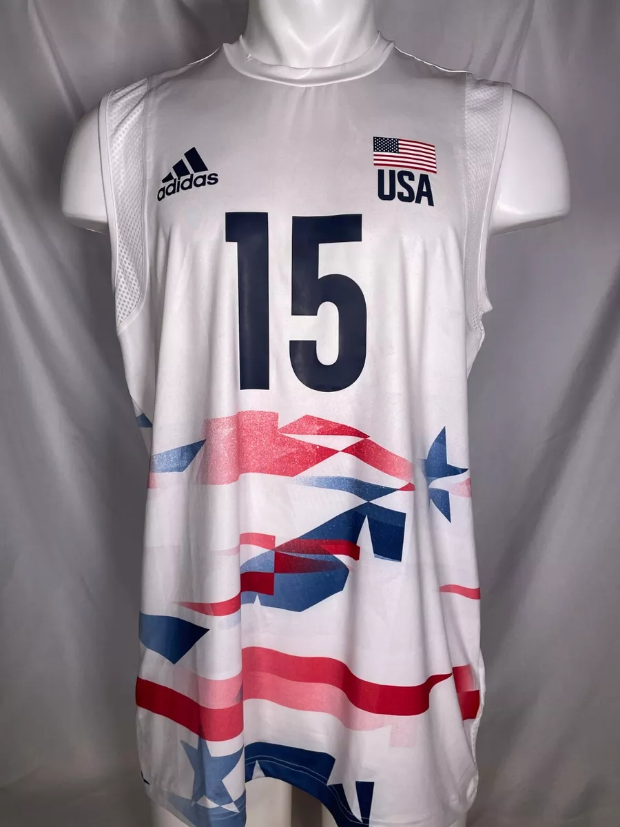 Brenden Sander 15 USA Volleyball Adidas White PrimeBlue Jersey
