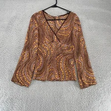 Luna Chix Top Womens Medium Floral Y2K Babydoll Long Sleeve Made in USA Brown