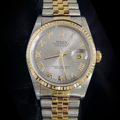 Rolex Datejust Mens 2Tone 18K Gold Steel Datejust Watch Slate Gray Roman 16233