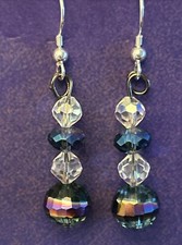 Artisan Handmade Faceted Crystal Blue Glass Beaded Dangle Earrings
