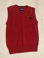 Chaps Kids Boys Vest M 10/12 Red Knit Sleeveless Sweater Cable Knit Valentines