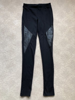 Tezenis Womens Black Leggings With Faux Leather Insert Size S