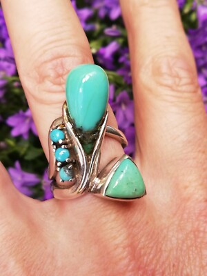 Bague Ancienne En Argent Massif 925 Avec Turquoise - Style Navajo - Taille 56, Occasion