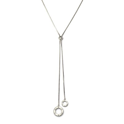 Double Circle Lariat Necklace Sterling Silver Plated, Adjustable