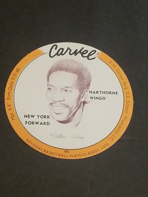 1975 CARVEL BASKETBALL CARD HARTHORNE WINGO NEW YORK KNICKS MINT COND. ORANGE