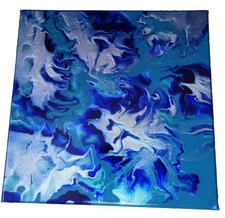 12"x12" Pour Painting Blue, Teal and Silvers