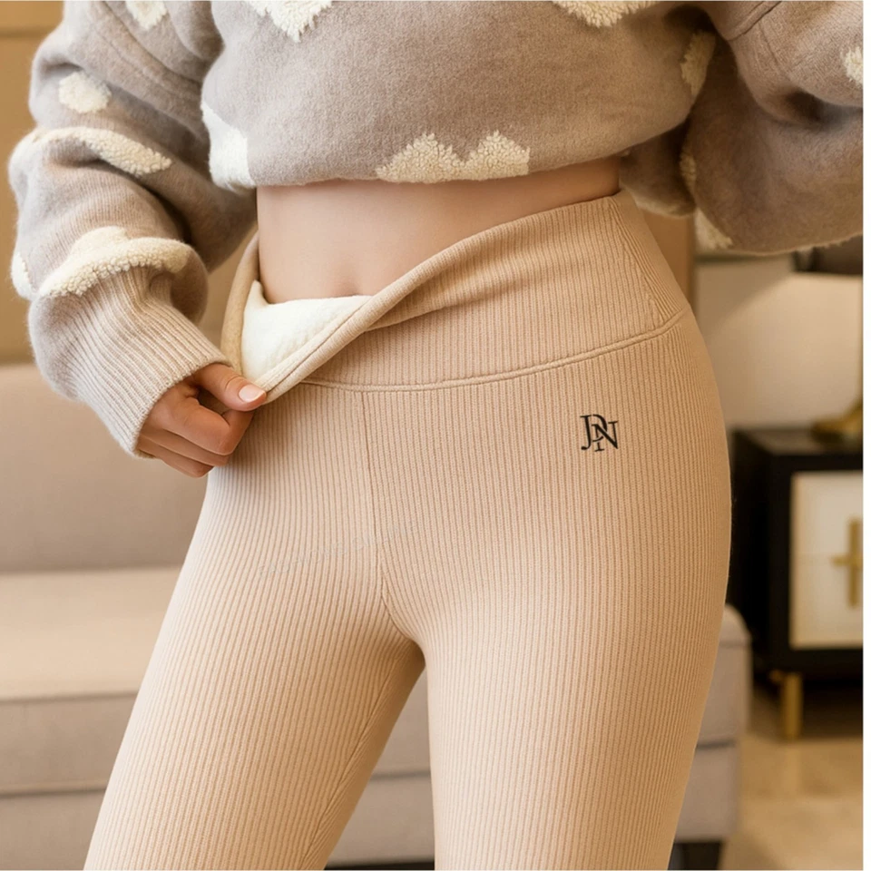 Ladies Womens Ribbed Leggings FLEECE LINING High Waist Winter Warm Quality NEW - Image 4 of 4