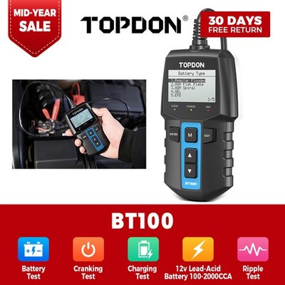 TOPDON BT100 12V Car Battery Tester Automotive Load Analyzer Alternator 2000CCA