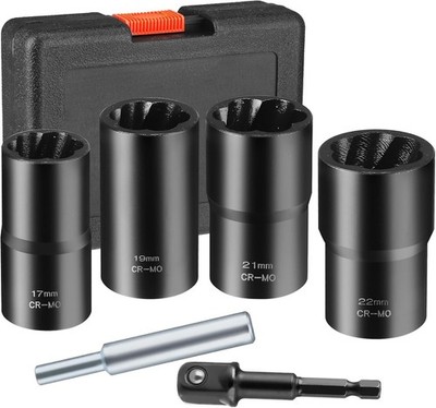 6 PCS Twist Socket Set, Stripped Lug Nut Remover Wheel Lock Removal Kit Extracto