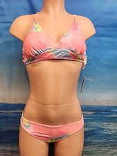 NWT Cupshe Two Piece Bikini Size Small Tie Dye Yellow Pink Blue Peach