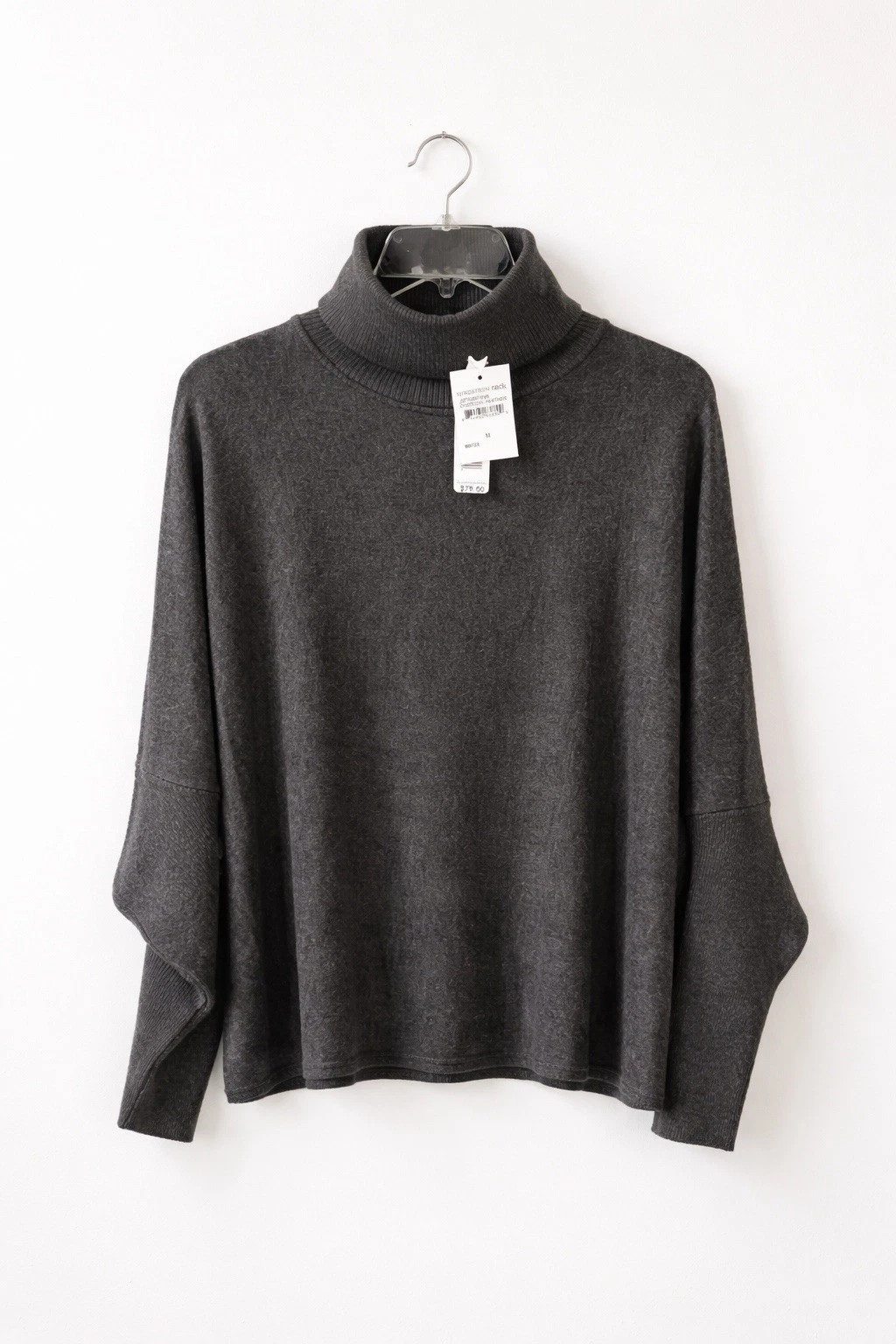 NWT Joseph A. Turtleneck Sweater Poncho Ruffle Hem Buttons Rayon Charcoal Sz M