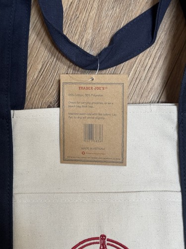 Bolso de Mano Trader Joes AZUL MARINO (Grande) Nuevo con Etiquetas Coleccionable, Reciclado - Imagen 4 de 4