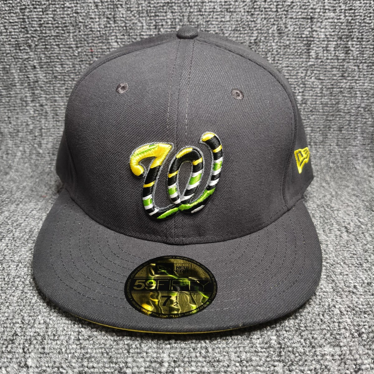 New Era 59FIFTY Washington Nationals MLB Gray Fitted Hat 7 1/2 Yellow UV