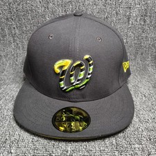 New Era 59FIFTY Washington Nationals Grey Fitted Hat Size 7 1/2 Yellow UV
