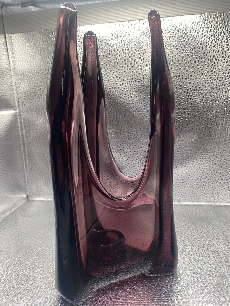 Vintage Viking Epic Three Foil Glass Candle Holder MCM Amethyst