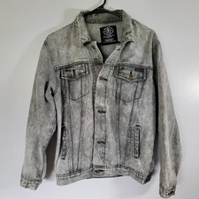 Y2K Gray Distressed Denim Heavyweight Jacket Womens L Vintage Rugged Hillbilly