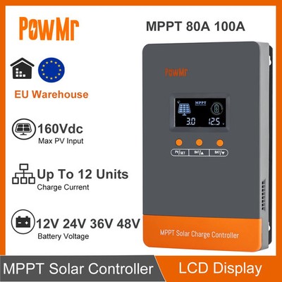 PowMr 80A 100A MPPT Solar Charge Controller 12V/24V/36V/48V Auto Max Solar PV