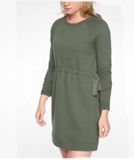 Athleta Studio Cinch Pullover Sweatshirt Dress Medium Olive Green