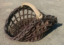 Large RARE Oval HANDMADE Willow GATHERING Basket 20th C, Wood Storage, 21x12x12"