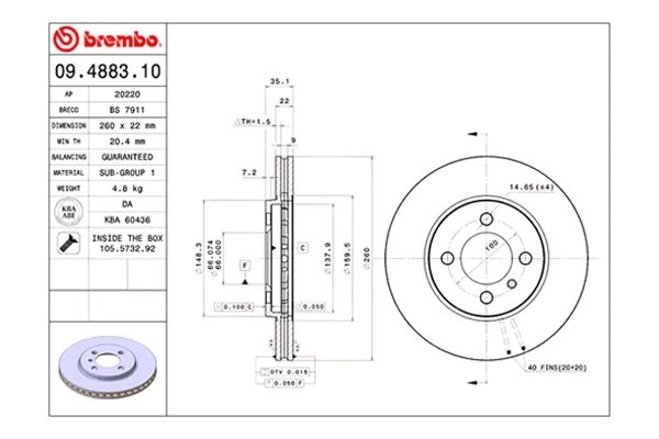 For BMW 325i 90-93 Brembo 09.4883.10 Replacement Plain Vented Front Brake Rotor Foto 2 de 4