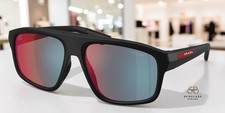 PRADA PS B02S 1BO08F Matte Black Dark Grey Mirror Blue Red 59mm Men's Sunglasses