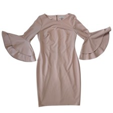 Calvin Klein Dress Ruffle DBL Bell Sleeve Sheath Event Office Chic Light Pink 6