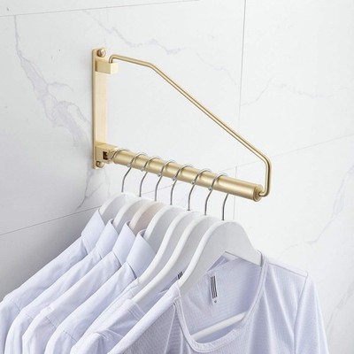 Folding Clothes Hanger Gold Brushed Drying Clothes Rack Wall-Mounted Space Sa...