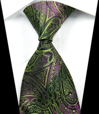 New Classic Paisley Dark Green Purple Jacquard Woven Silk Men's Tie Necktie