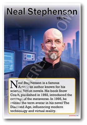 Neal Stephenson - Sci-Fi Author - Biography Poster 18 x 12 inch