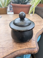 Wooden 8cm tall pot with lid. rustic Finish with Black Decor 100g