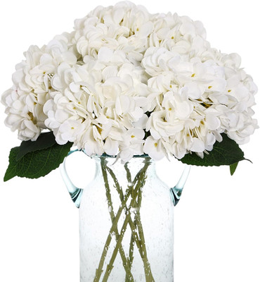 6Pcs White Hydrangea Artificial Flowers Silk Fake Hydrangeas Faux Hydrangea Flow