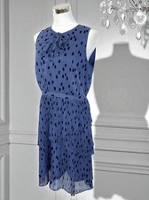 Banana Republic Black Label Sz 4Sleeveless Chiffon Dress Dot Pleated Bow