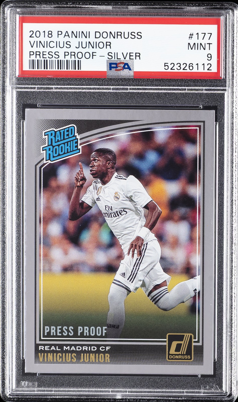2018 PANINI DONRUSS PRESS PROOF-SILVER #177 VINICIUS JUNIOR ROOKIE RC PSA 9